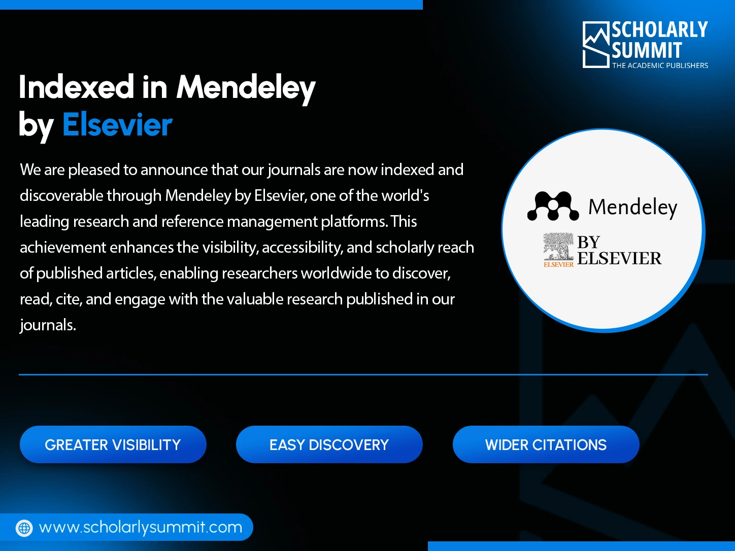 Scholarly Summit Achieves Indexing in Mendeley by Elsevier