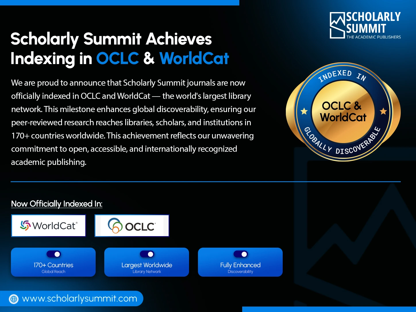 Scholarly Summit Achieves Indexing in OCLC & WorldCat